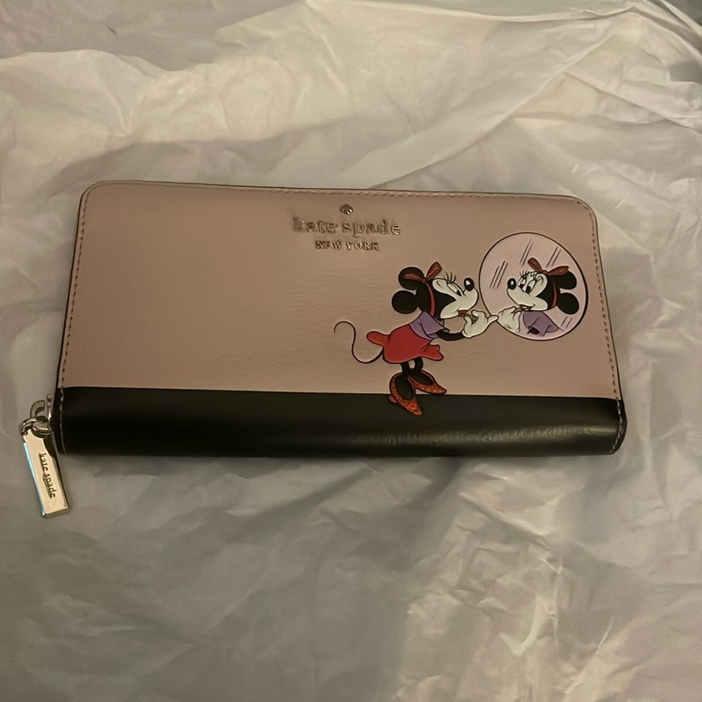 Kate Spade Mini Mouse Leather pink Wallet Black Trim NEW NO TAGS